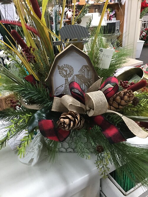 silk arrangement w/ barn