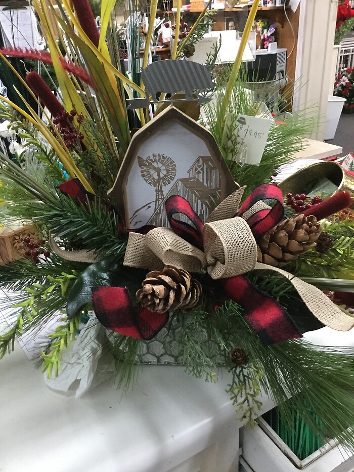 silk arrangement w/ barn